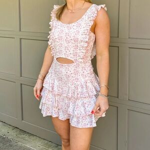 Floral Ruffle Cutout Dress - Pink